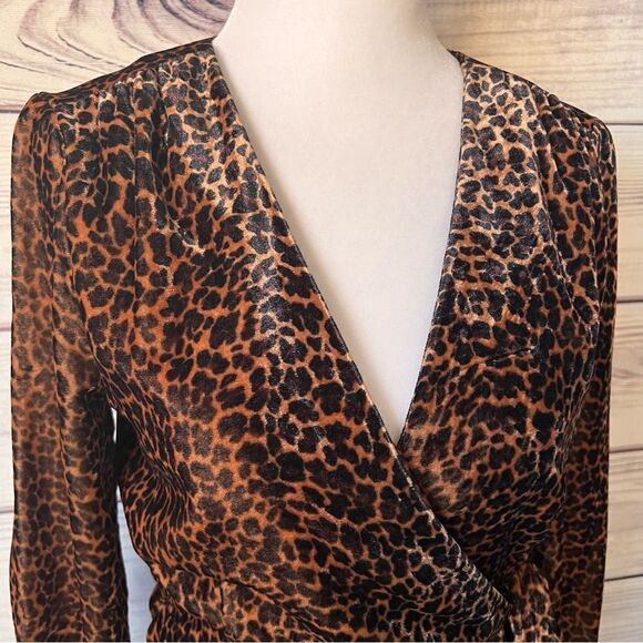 J.Crew Brown Leopard Print Velvet Wrap Dress - Picture 3 of 12
